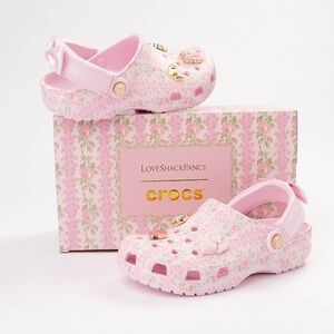 LoveShackFancy x CROCS Kids Pink Floral Clogs with Gold Charms